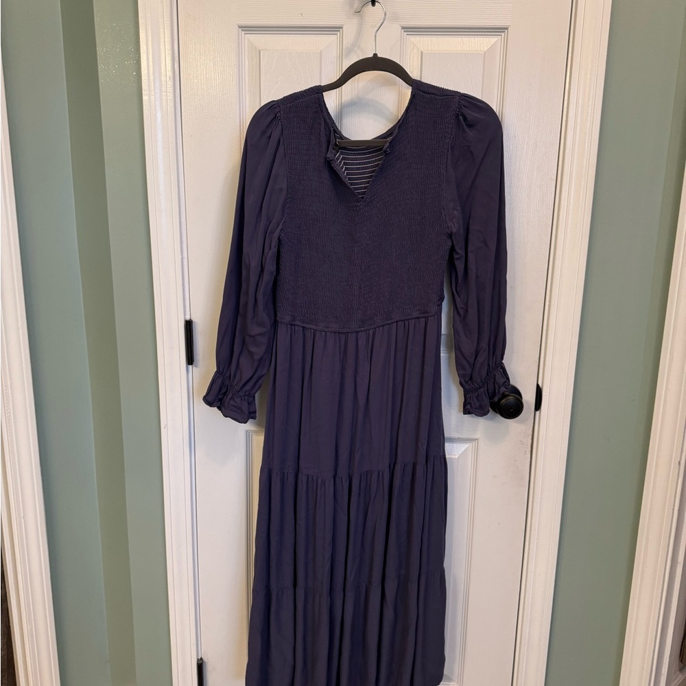 Elegant Dust Blue  Long Sleeve Dress